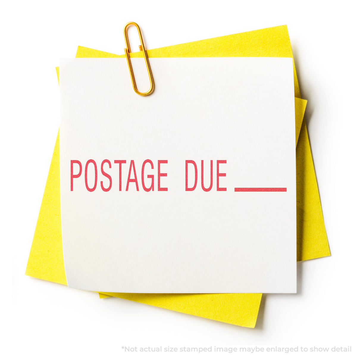 "Postage due" stamp and its crisp 1/2 x 1-5/8 in impression on paper