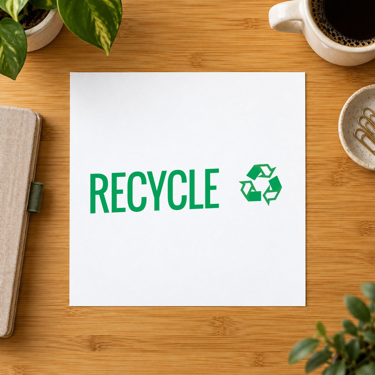 "Recycle" stamp pressed on paper, no separate ink pad needed