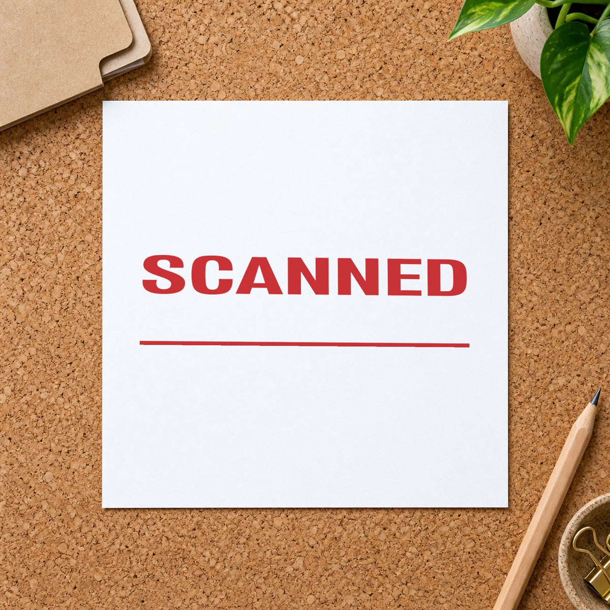 "Scanned" Xstamper stamp at work on everyday office paperwork