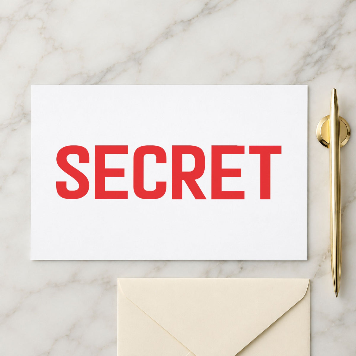 "Secret" Xstamper pre-inked stamp beside its rectangle imprint