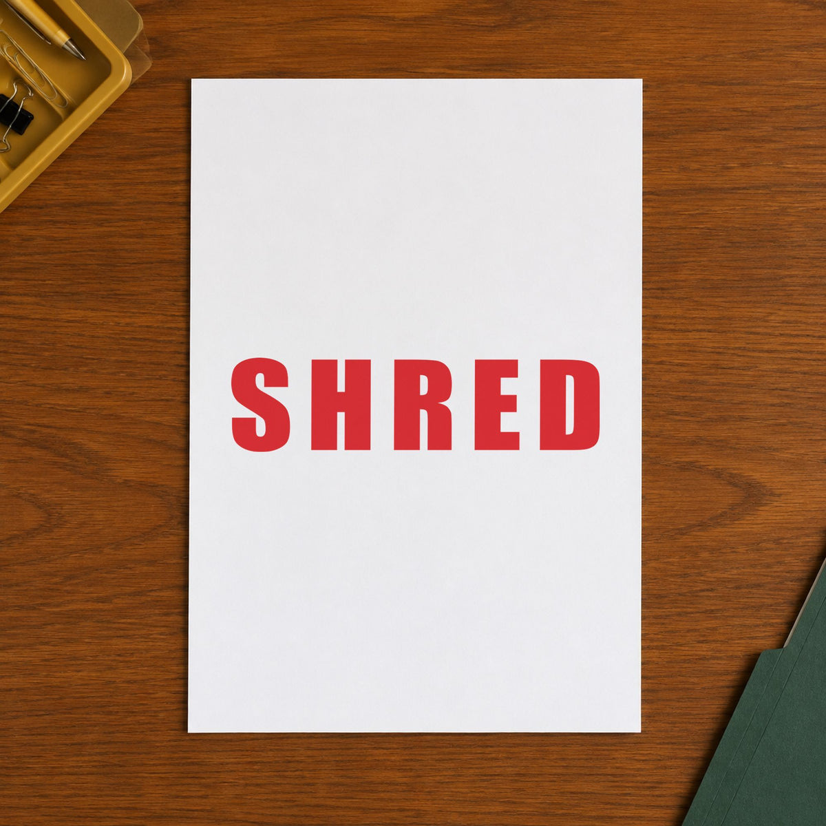 "Shred" Xstamper No. 1365 stamp shown in everyday handling