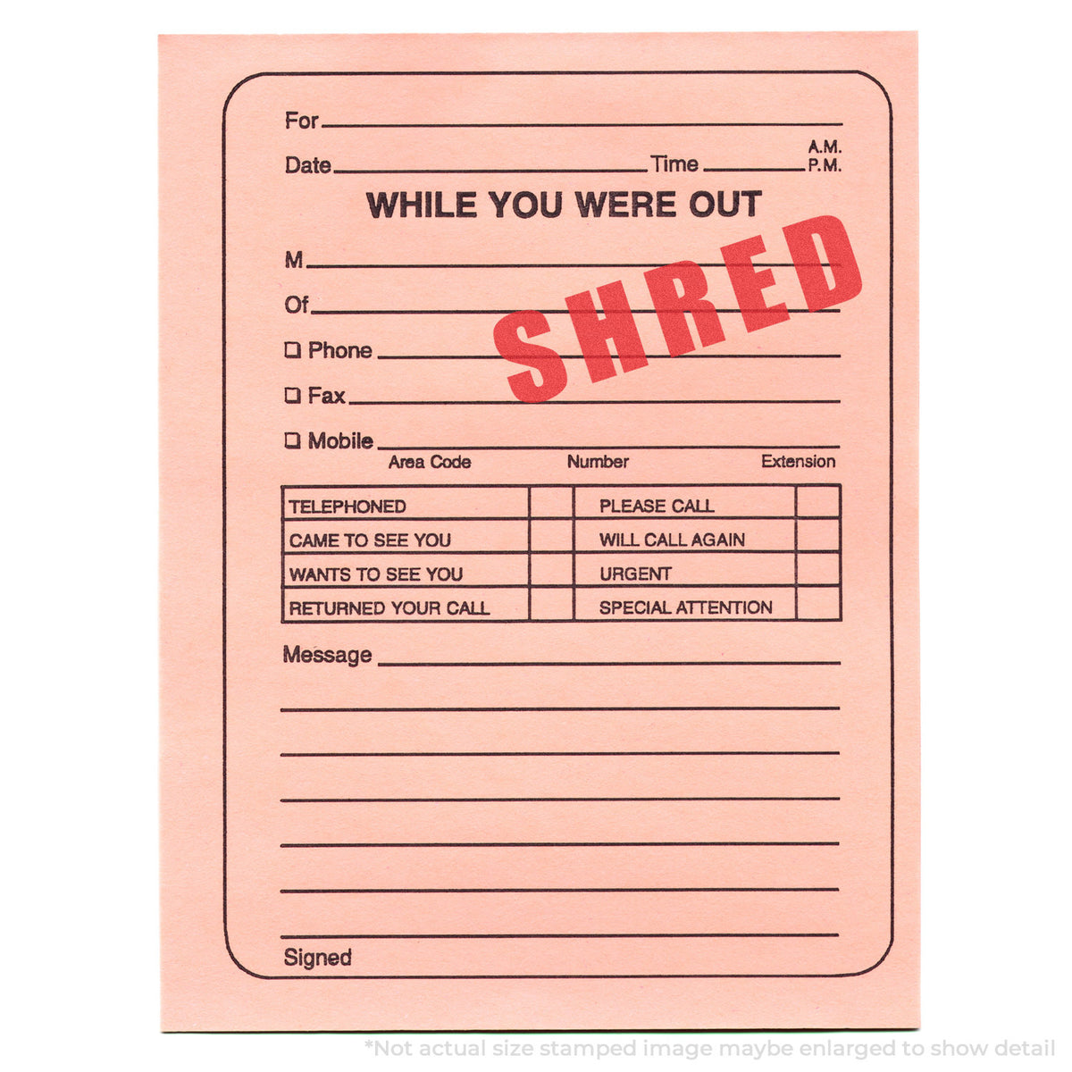 "Shred" Xstamper stamp used on filed paperwork