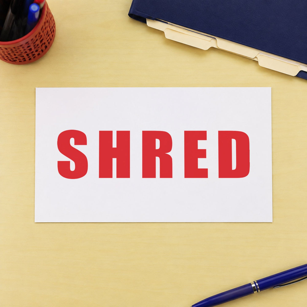 "Shred" imprint on a printed page, Xstamper No. 1365