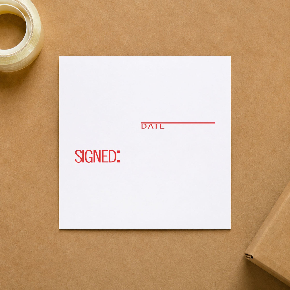 "Signed: date" Xstamper pre-inked stamp beside its rectangle imprint