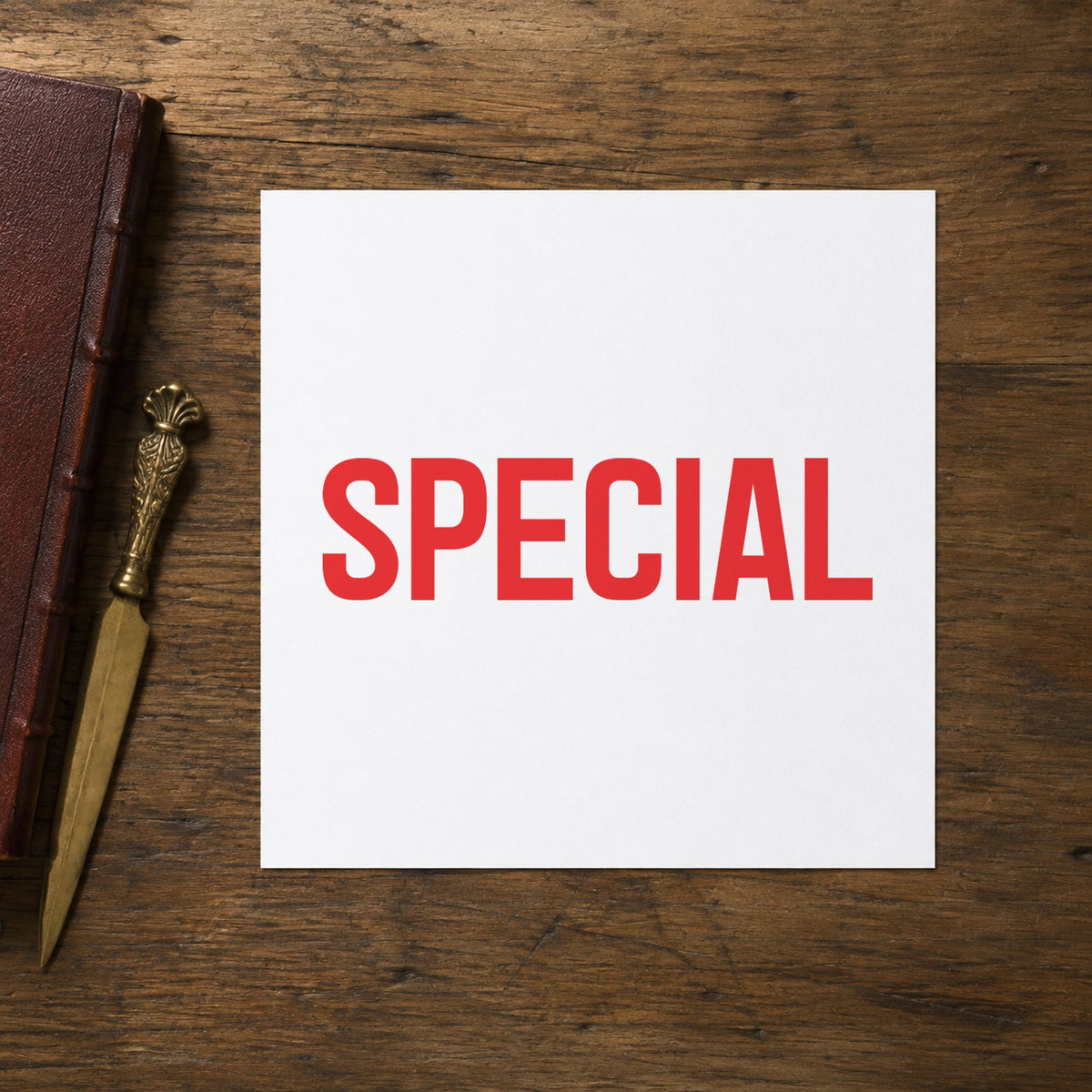 "Special" imprint sized Approximately 1/2 in tall x 1-5/8 in wide on a document page
