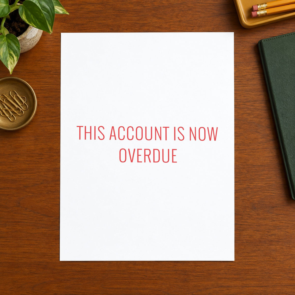 Close view of the "This account is now overdue" mark left by Xstamper No. 1344