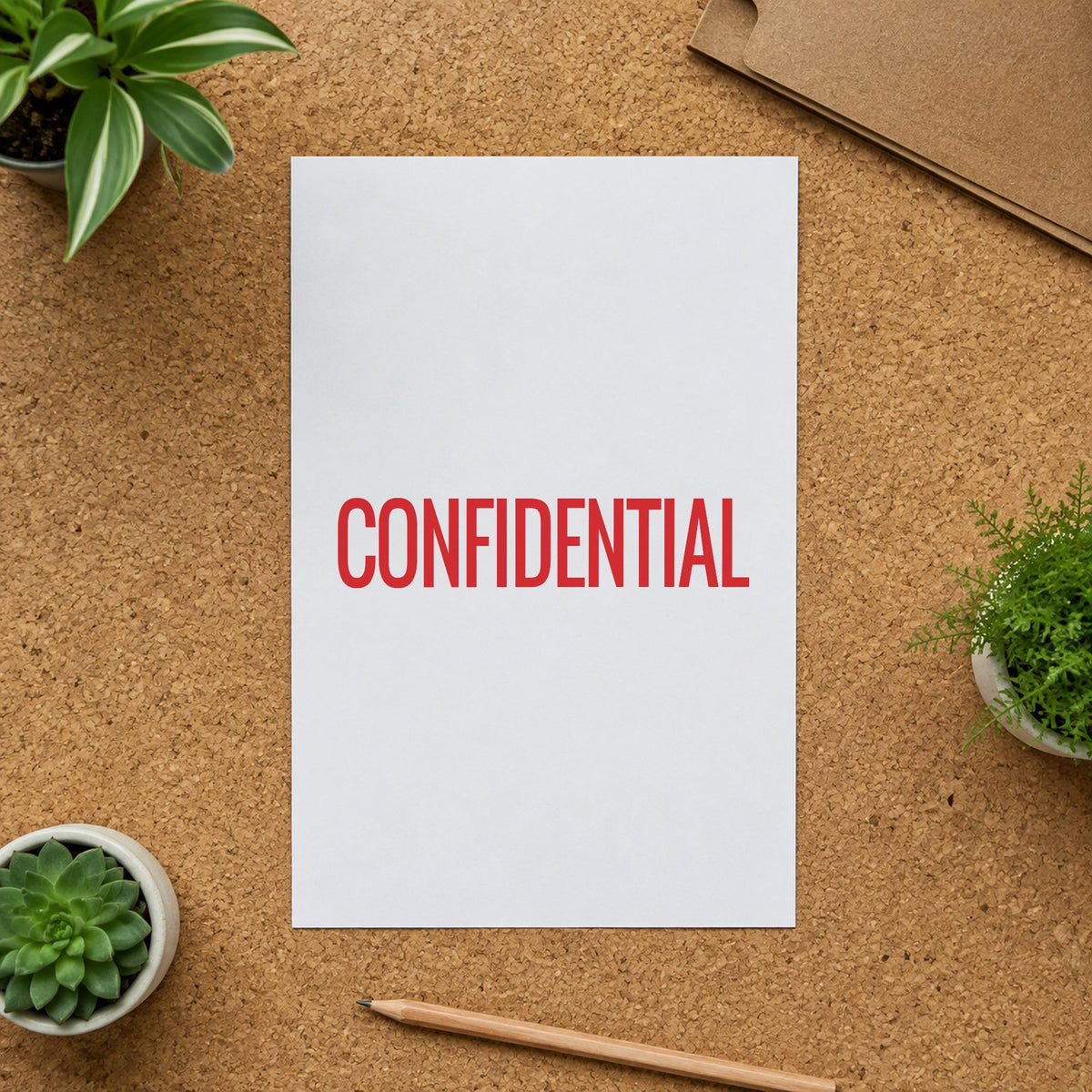 Pre-inked "Confidential" stamp applied to a document, Approximately 7/8 in tall x 2-3/4 in wide impression