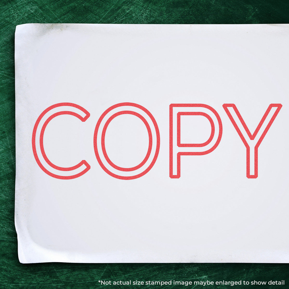 "Copy" stamp and its crisp 7/8 x 2-3/4 in impression on paper