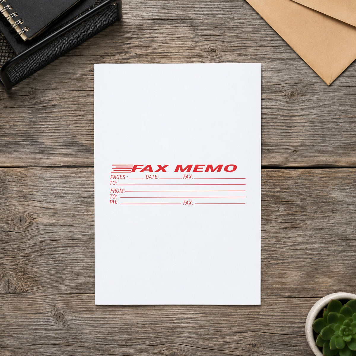 "Fax memo" stamp pressed on paper, no separate ink pad needed
