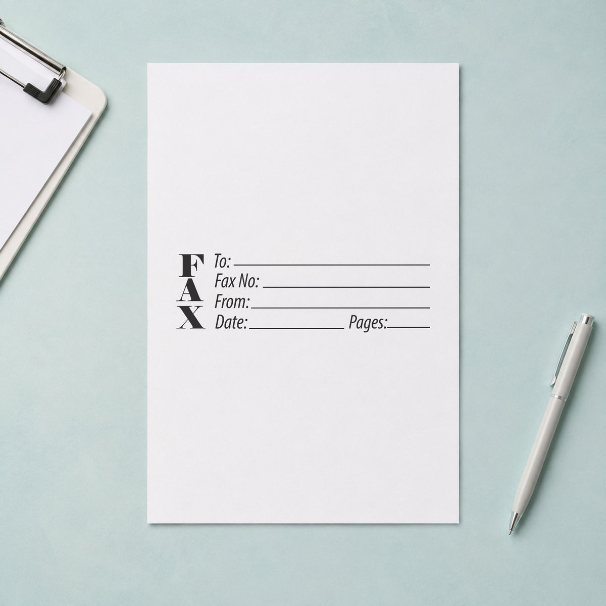 "Fax stamp" imprint on a printed page, Xstamper No. 3279