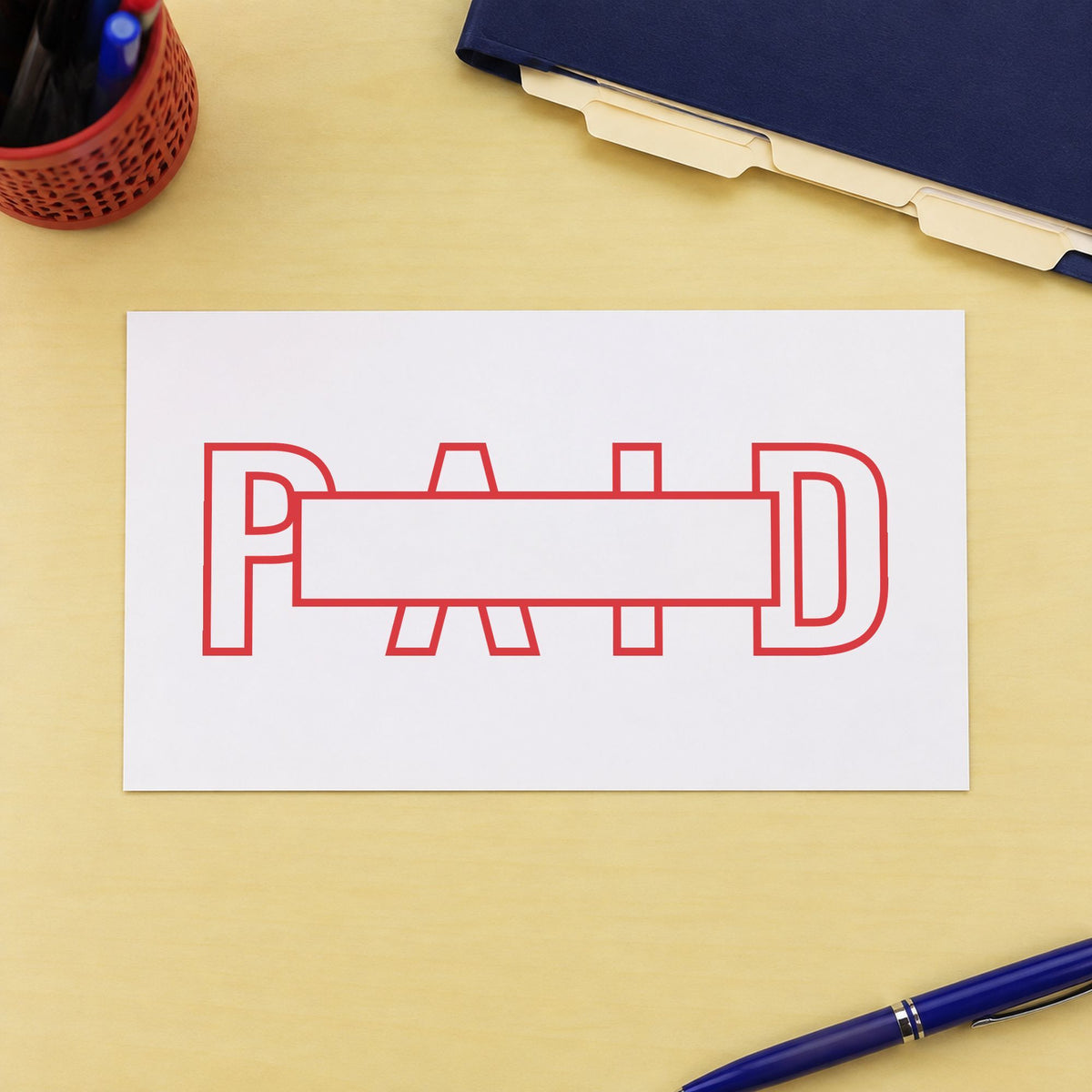 "Paid" Xstamper stamp at work on everyday office paperwork