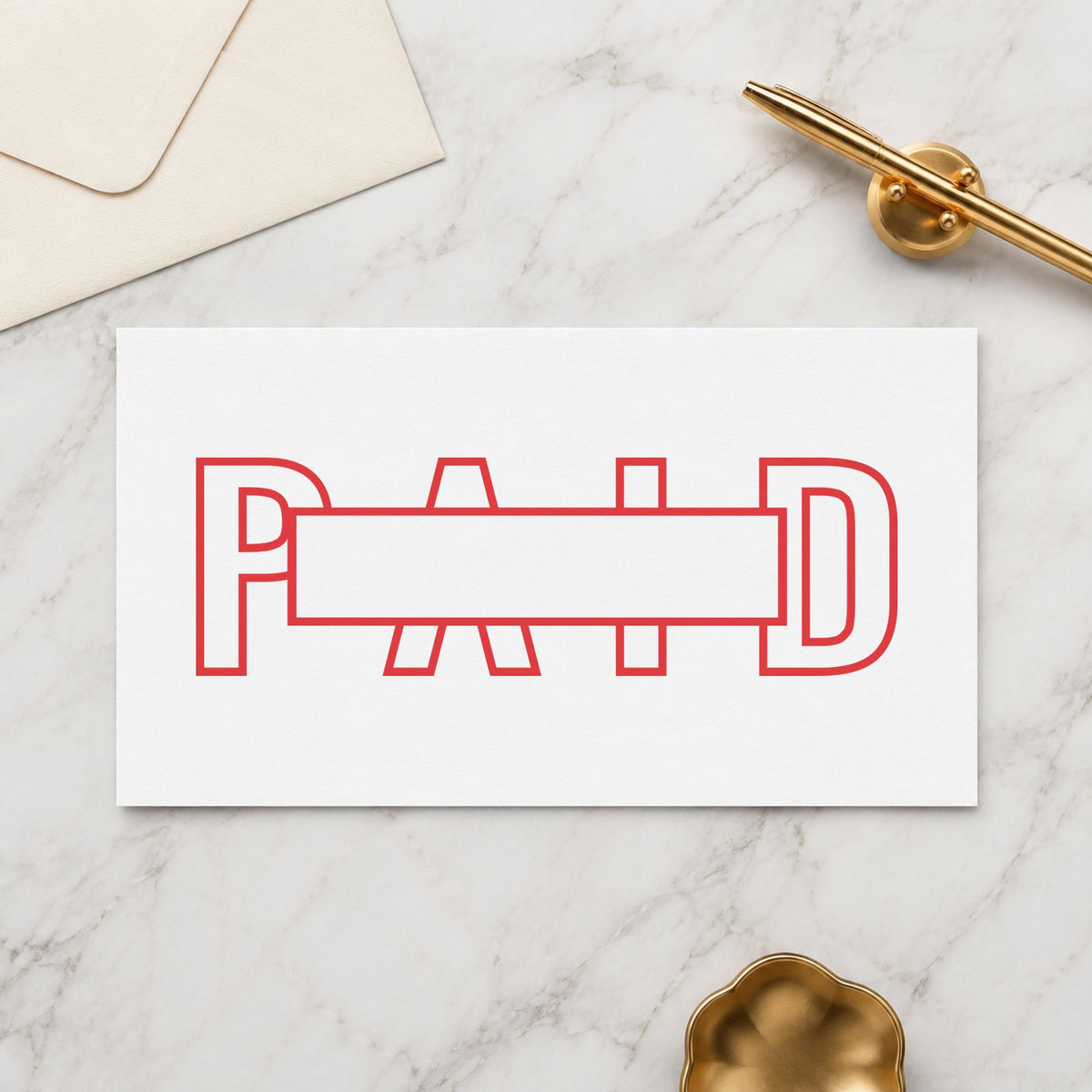 Close view of the "Paid" mark left by Xstamper No. 3231