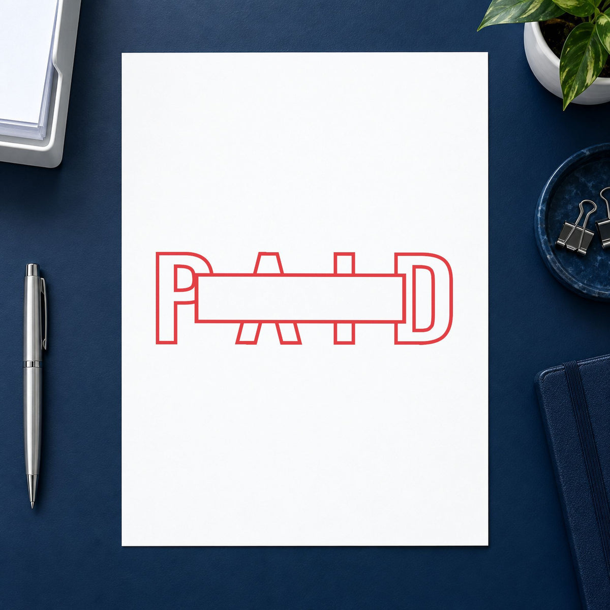 "Paid" stamp pressed on paper, no separate ink pad needed