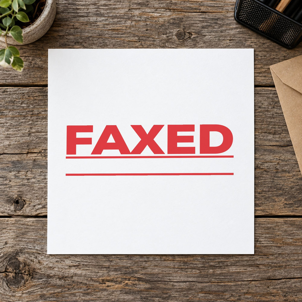 Pre-inked "Faxed" stamp applied to a document, 7/8 x 2-3/4 in impression