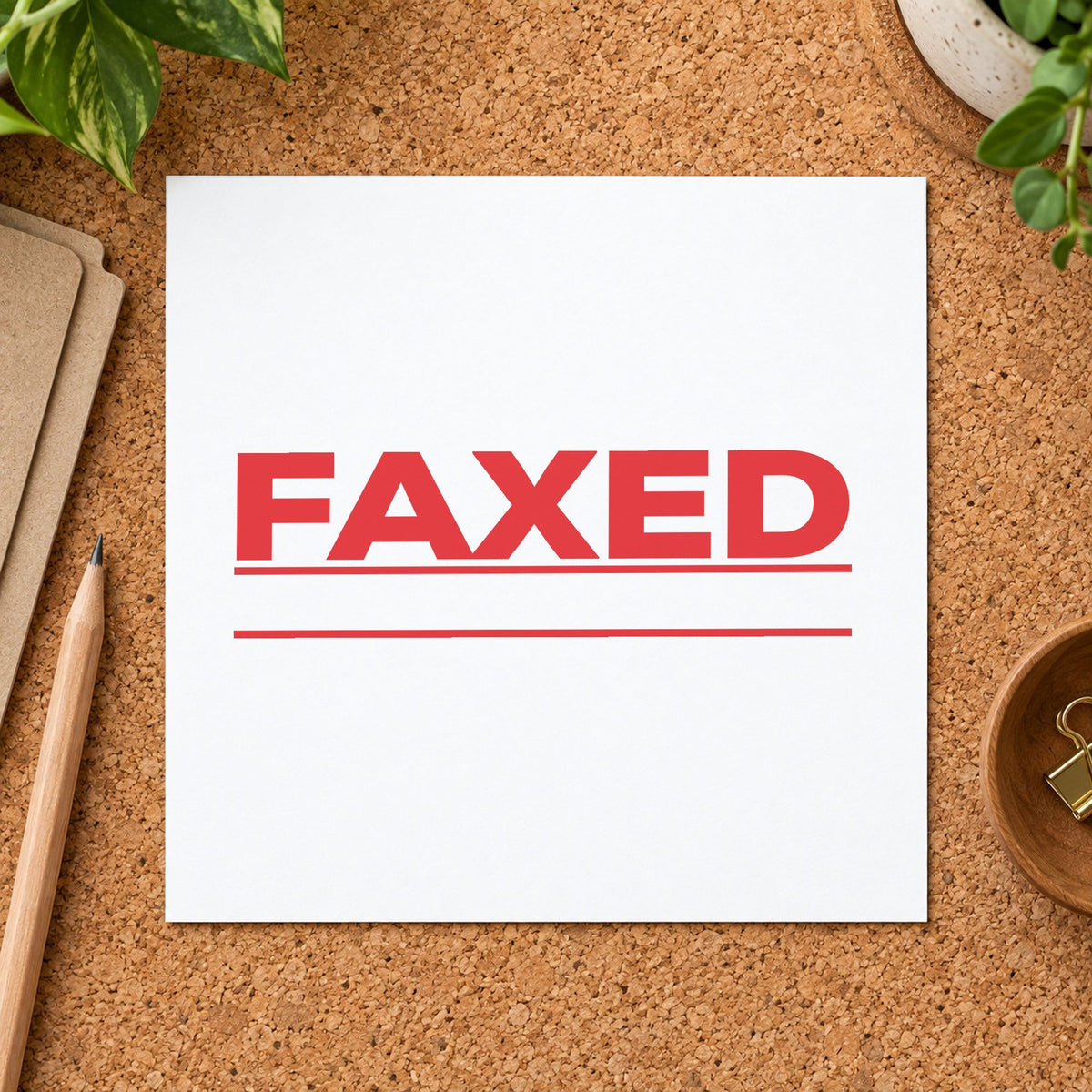 "Faxed" stamp pressed on paper, no separate ink pad needed