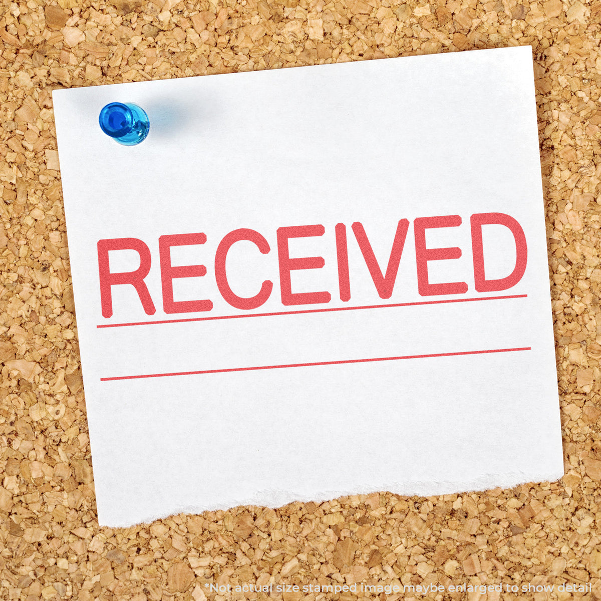 "Received" stamp and its crisp Approximately 7/8 in tall x 2-3/4 in wide impression on paper