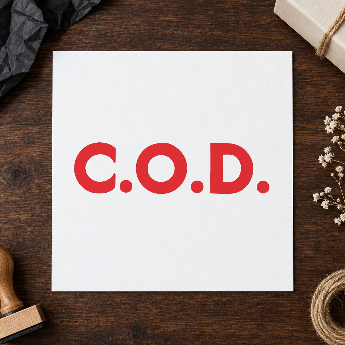 "C.O.D." imprint sized 7/8 x 2-3/4 in on a document page