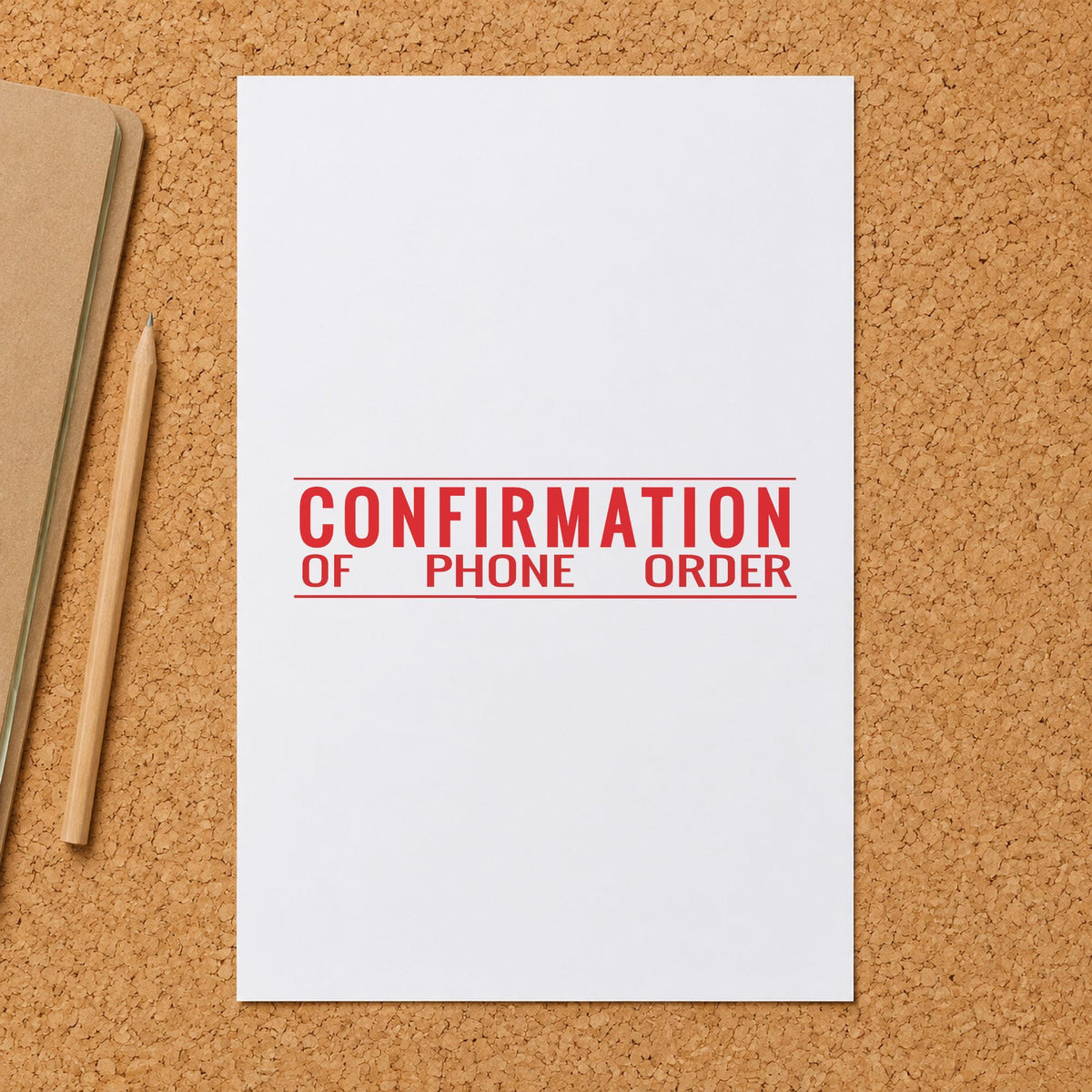 "Confirmation of phone order" Xstamper pre-inked stamp beside its rectangle imprint