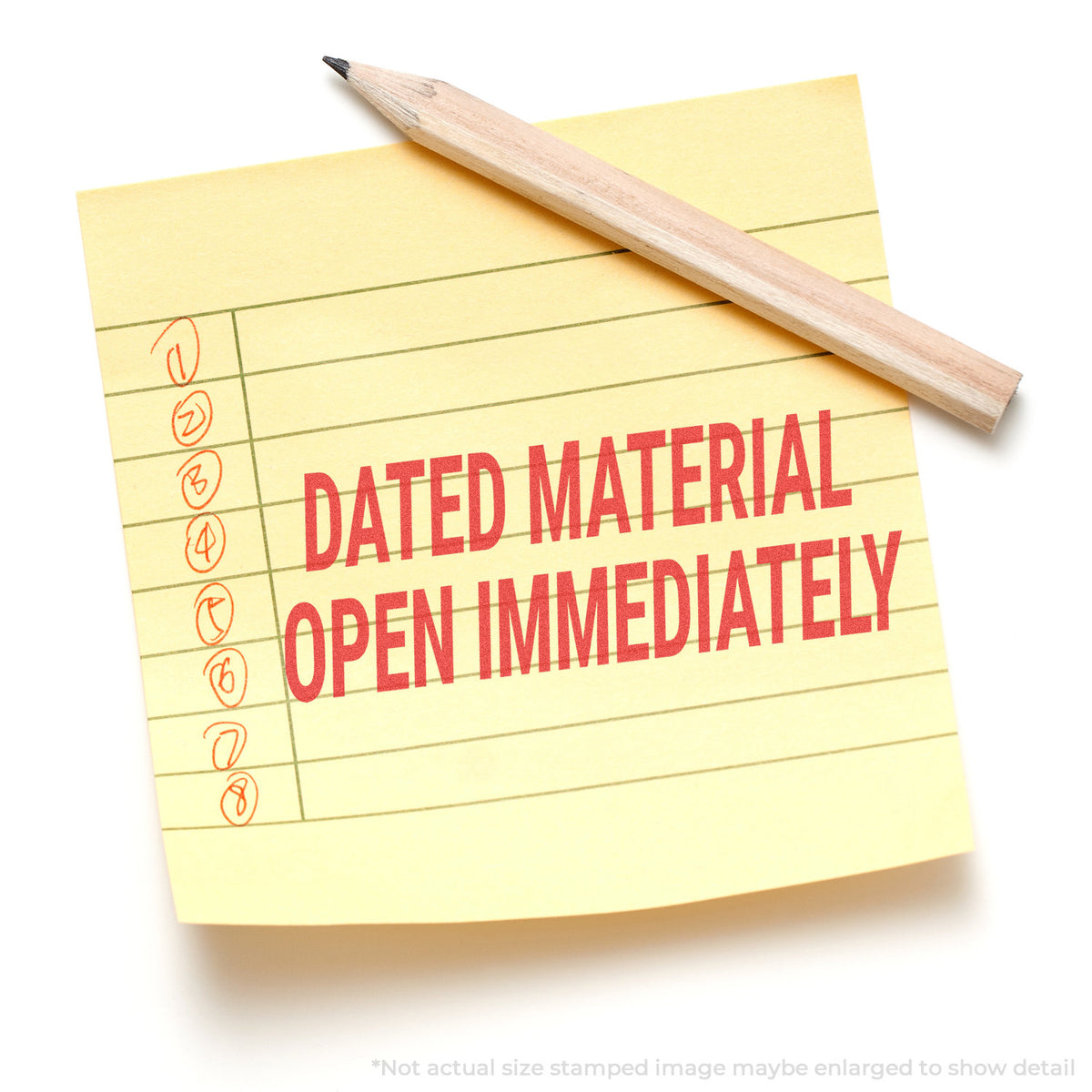 "Dated material open immediately" stamp and its crisp 7/8 x 2-3/4 in impression on paper