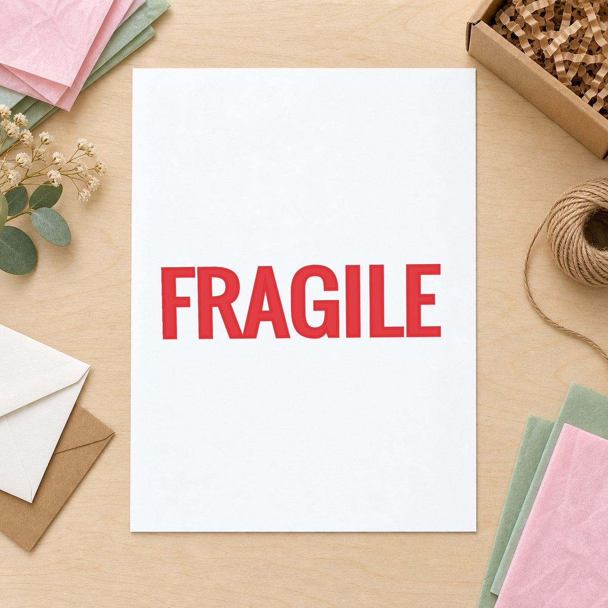 Pre-inked "Fragile" stamp applied to a document, 7/8 x 2-3/4 in impression