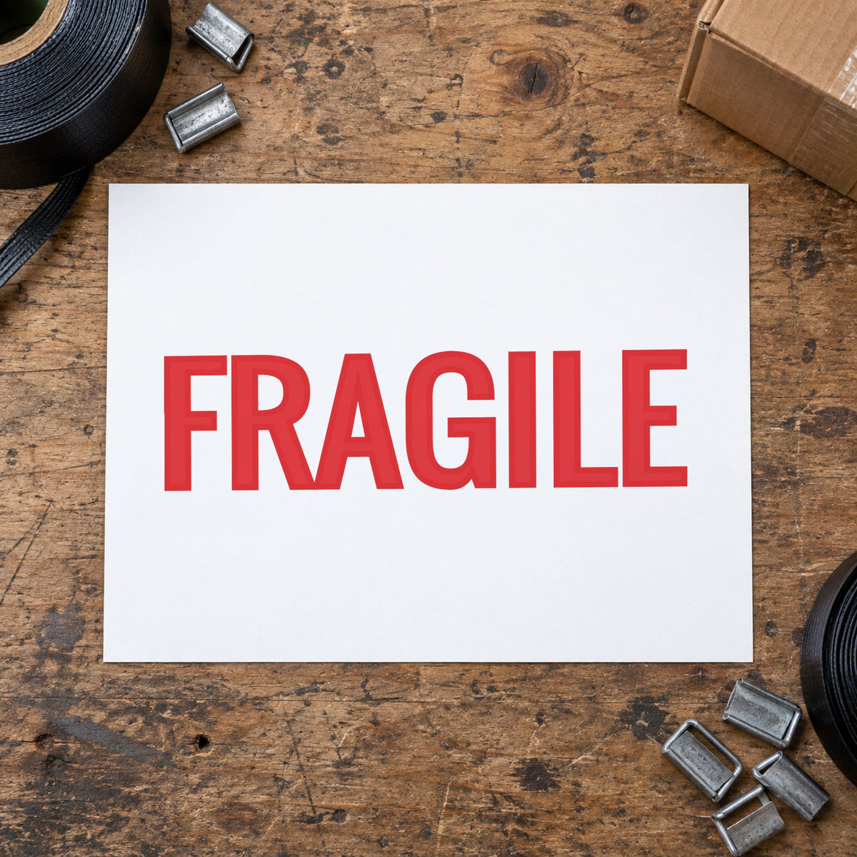 "Fragile" Xstamper stamp at work on everyday office paperwork
