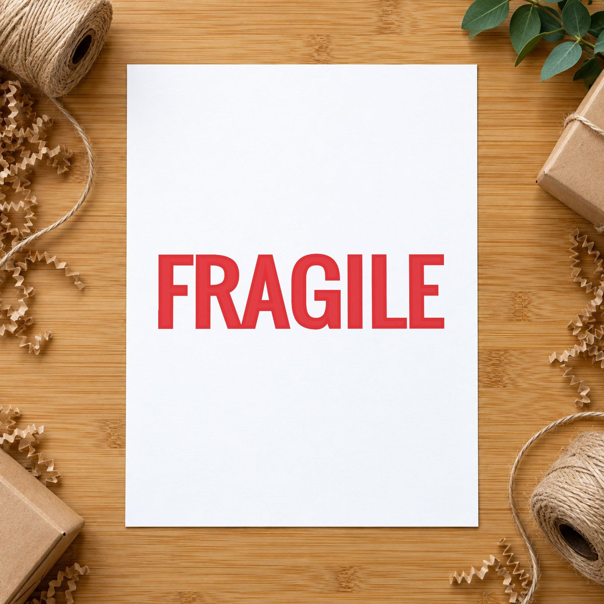 Pre-inked "Fragile" stamp marking paperwork in an office setting
