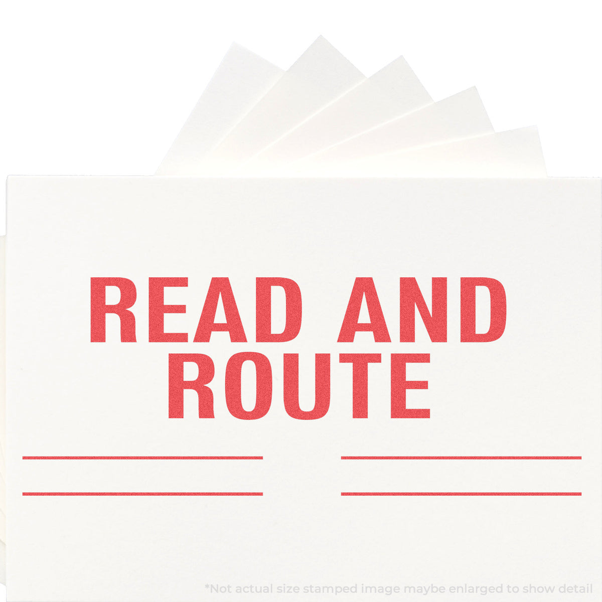 "Read and route" stamp and its crisp 7/8 x 2-3/4 in impression on paper
