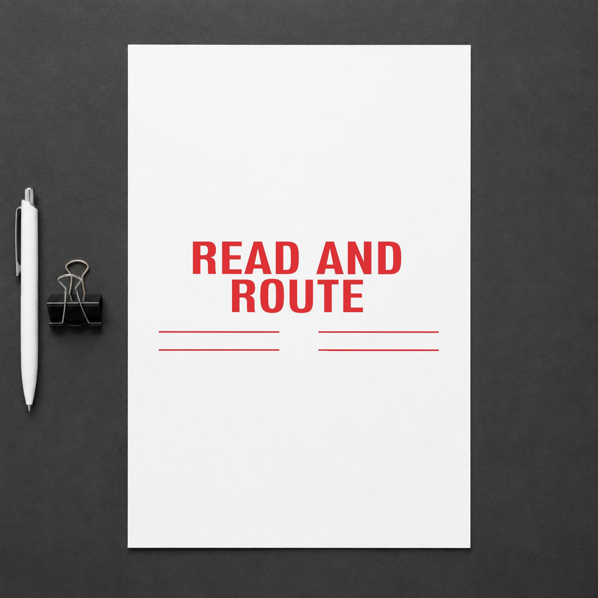 "Read and route" Xstamper pre-inked stamp beside its rectangle imprint