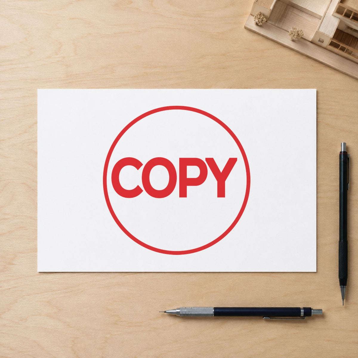 "Copy" Xstamper No. 11407 stamp shown in everyday handling