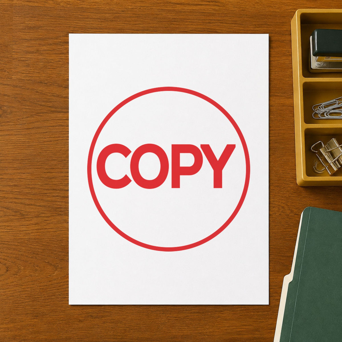 "Copy" imprint on a printed page, Xstamper No. 11407