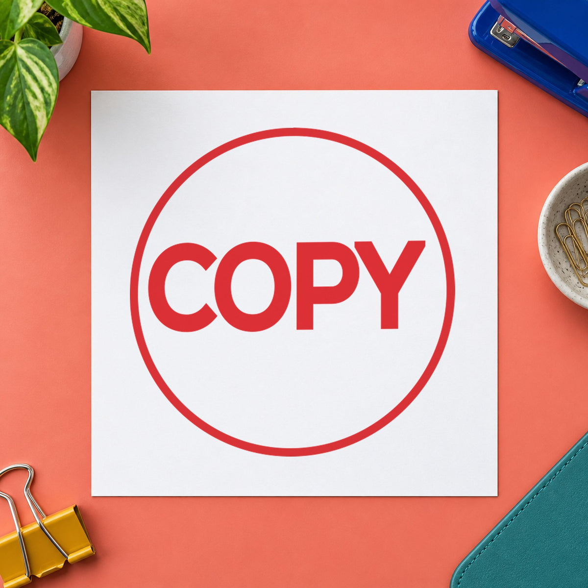 "Copy" imprint sized Approximately 5/8 in diameter on a document page