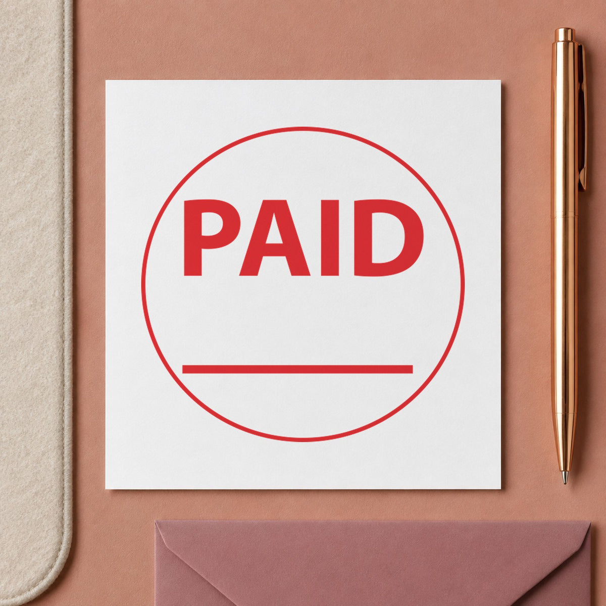 "Paid" Xstamper No. 11415 stamp shown in everyday handling