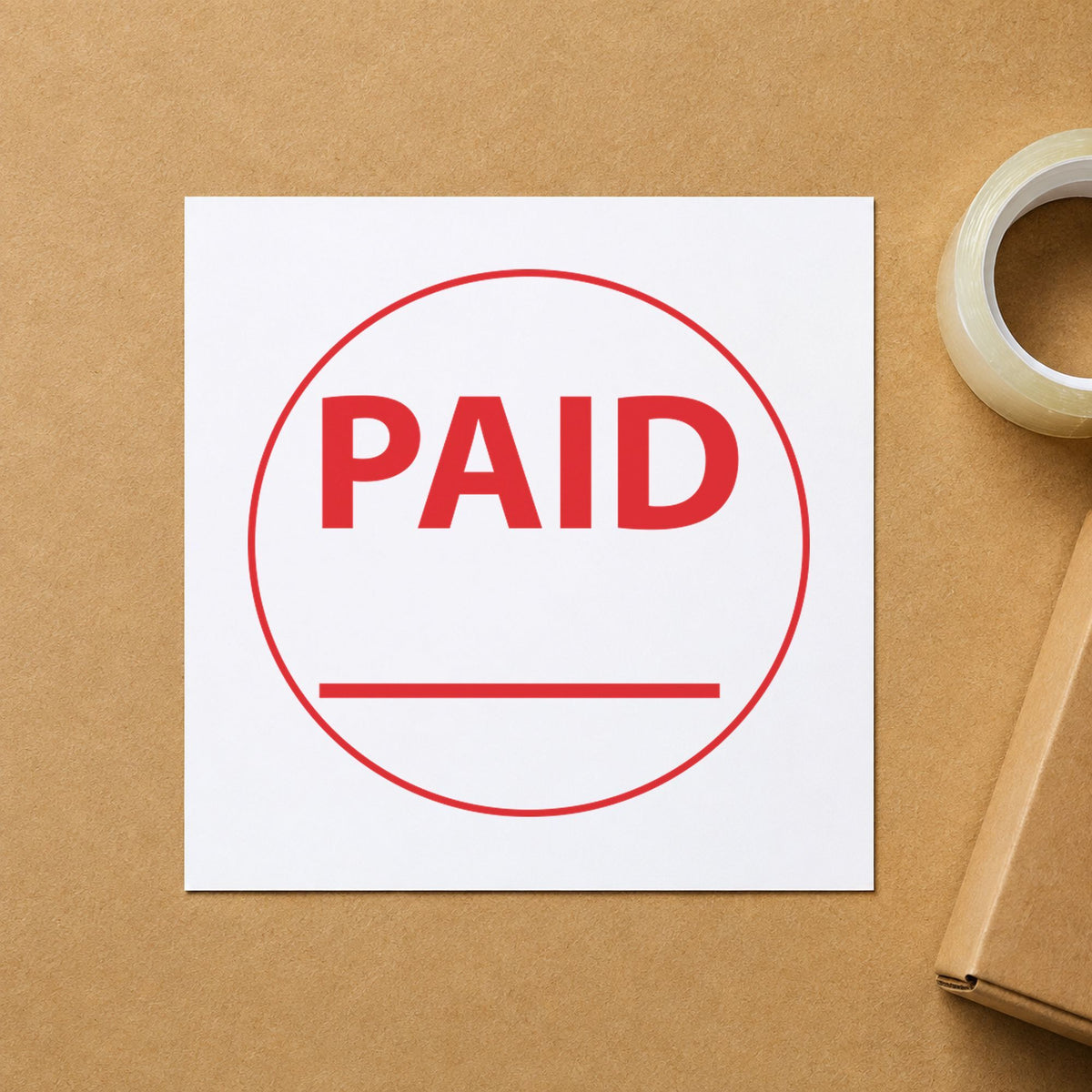 "Paid" stamp pressed on paper, no separate ink pad needed