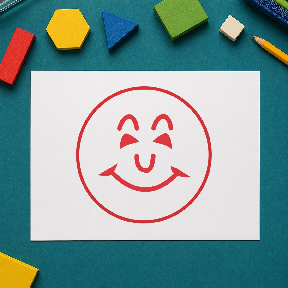 "Smiley face" Xstamper stamp at work on everyday office paperwork