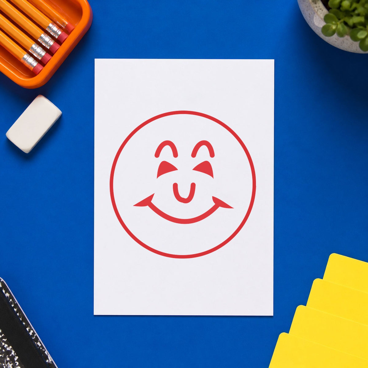 "Smiley face" imprint sized 5/8 in diameter on a document page