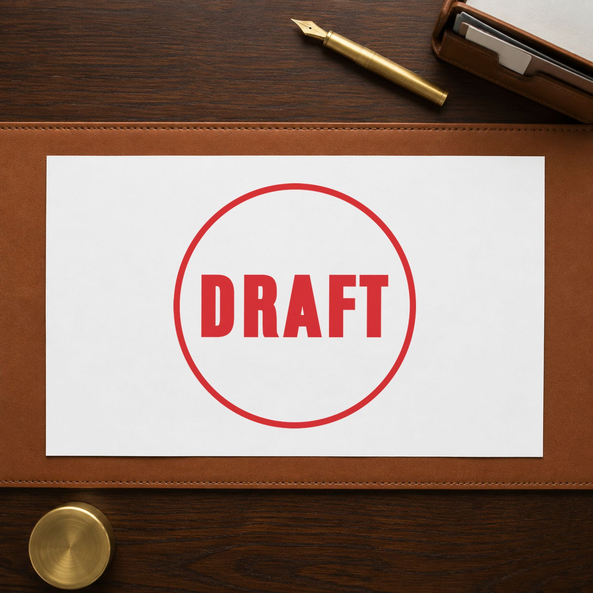 Pre-inked "Draft" stamp applied to a document, Approximately 5/8 in diameter impression