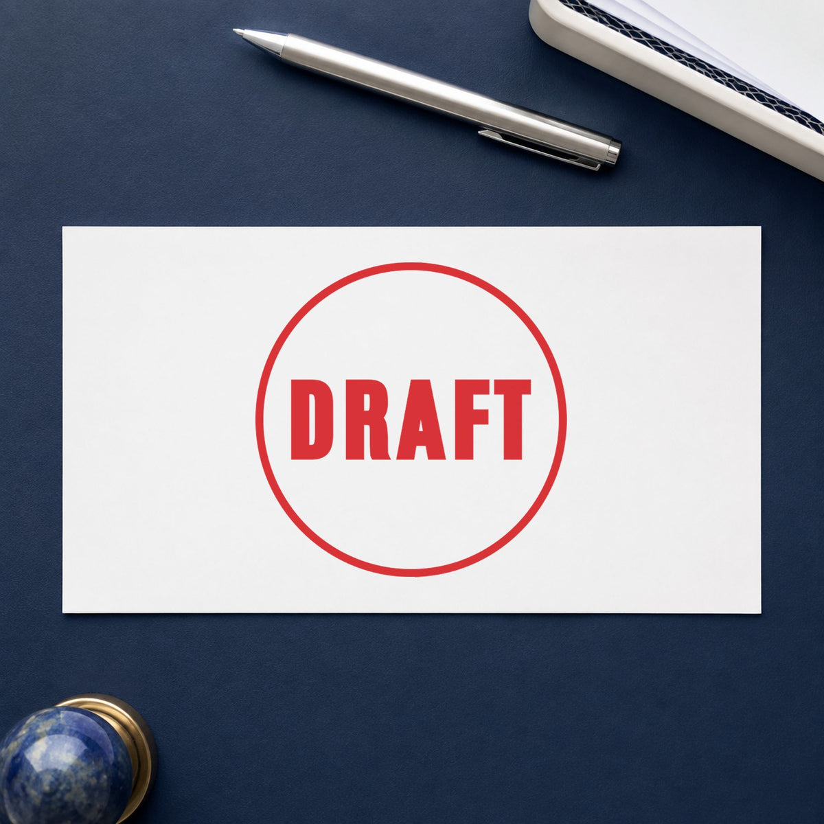"Draft" stamp pressed on paper, no separate ink pad needed