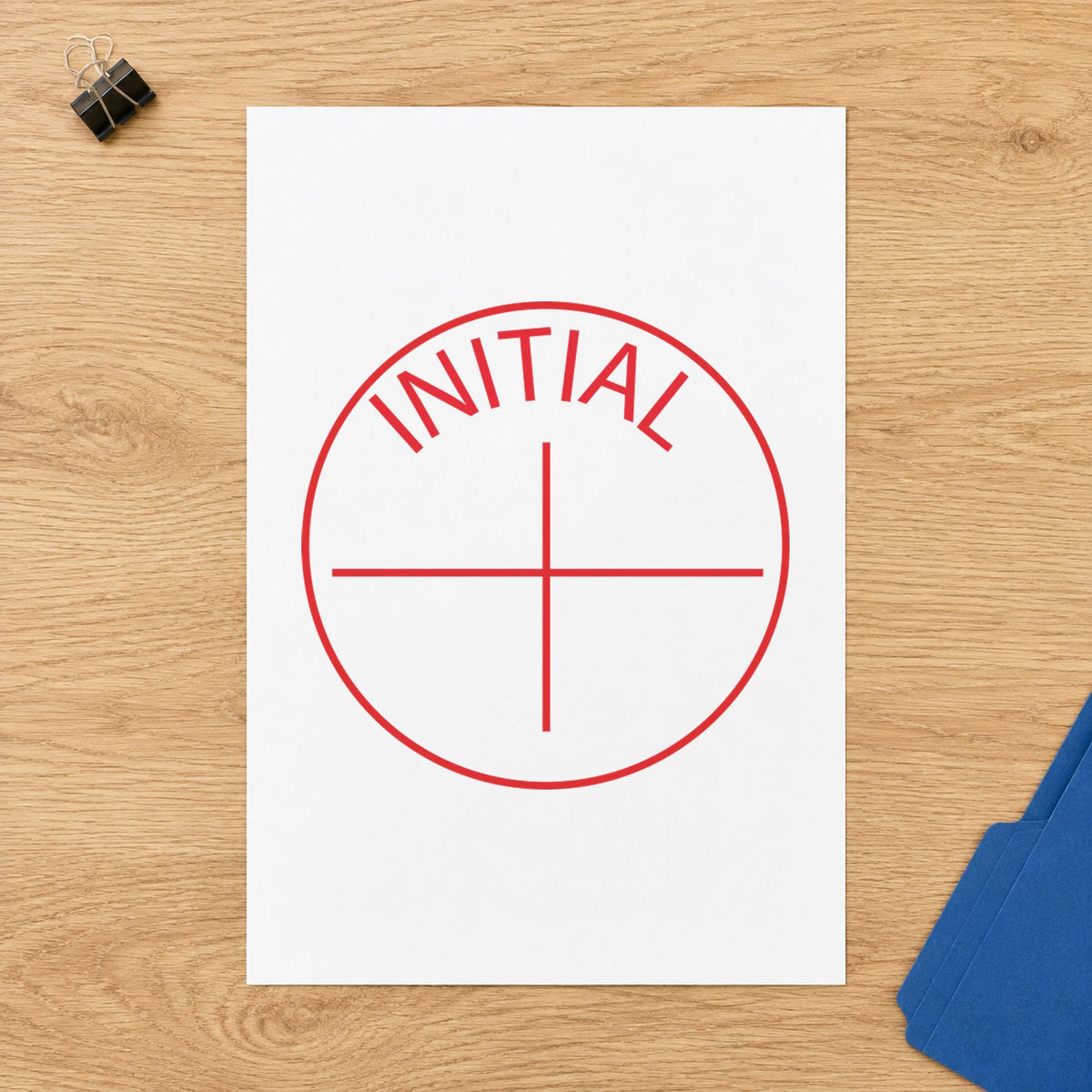 "Initial" imprint on a printed page, Xstamper No. 11414