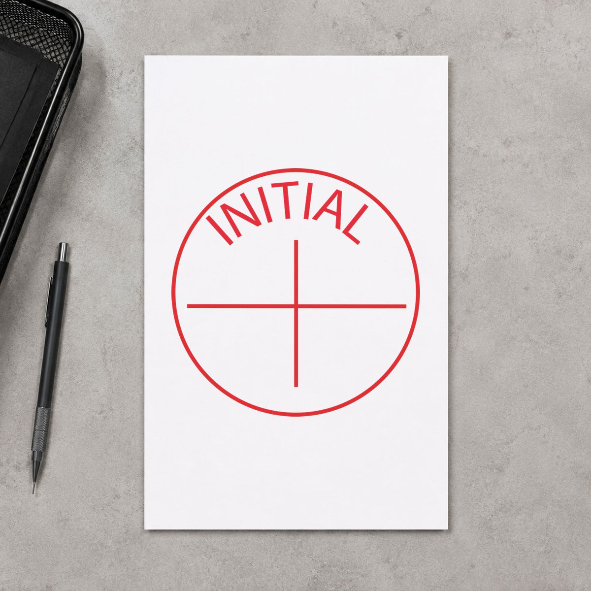 Close view of the "Initial" mark left by Xstamper No. 11414