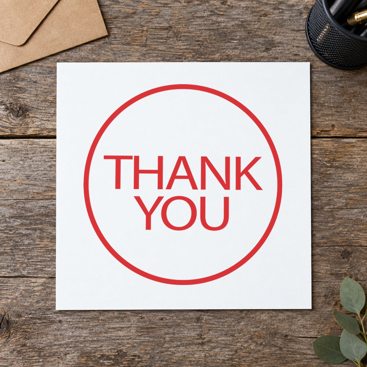 "Thank you" Xstamper No. 11359 stamp shown in everyday handling