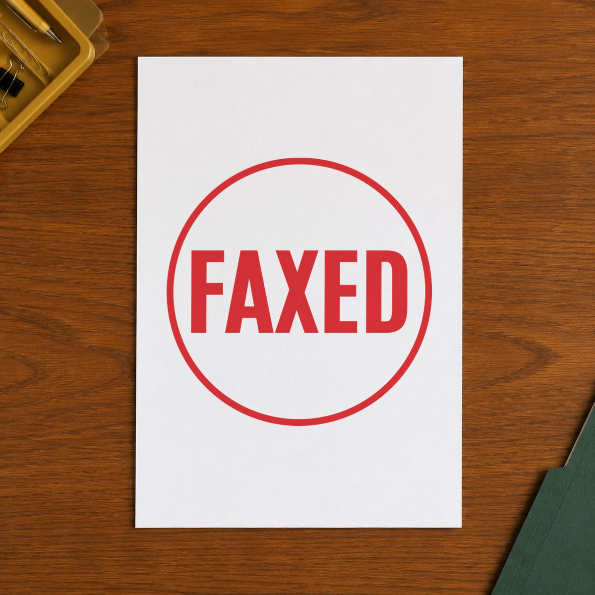 Close view of the "Faxed" mark left by Xstamper No. 11409