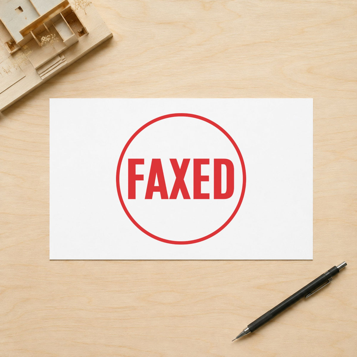 "Faxed" stamp pressed on paper, no separate ink pad needed