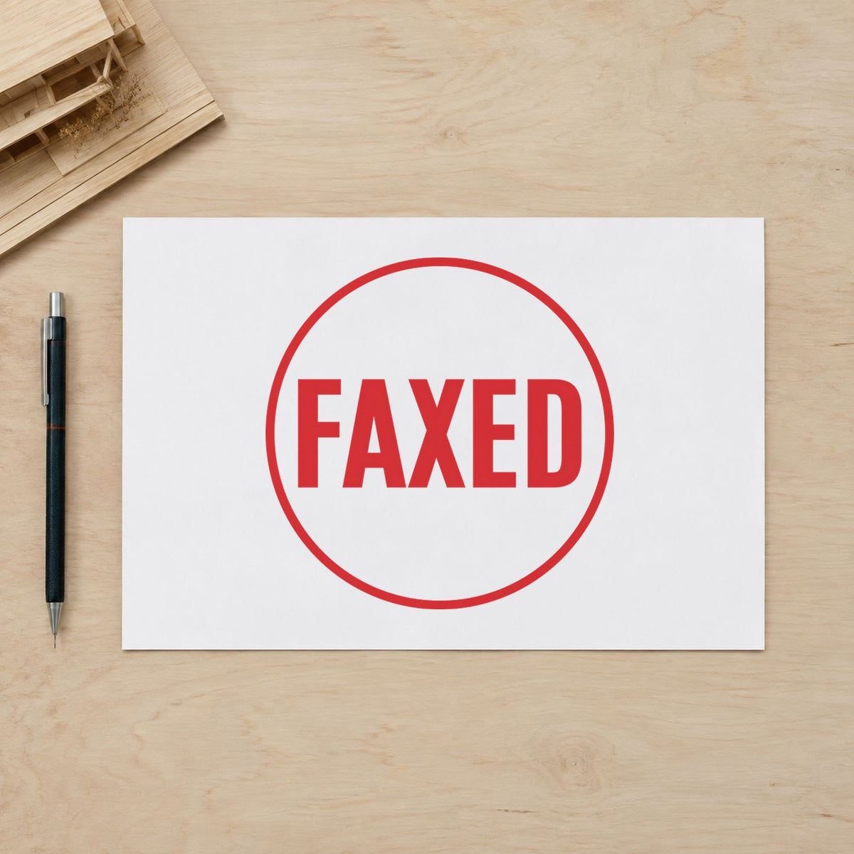 "Faxed" imprint sized Approximately 5/8 in diameter on a document page