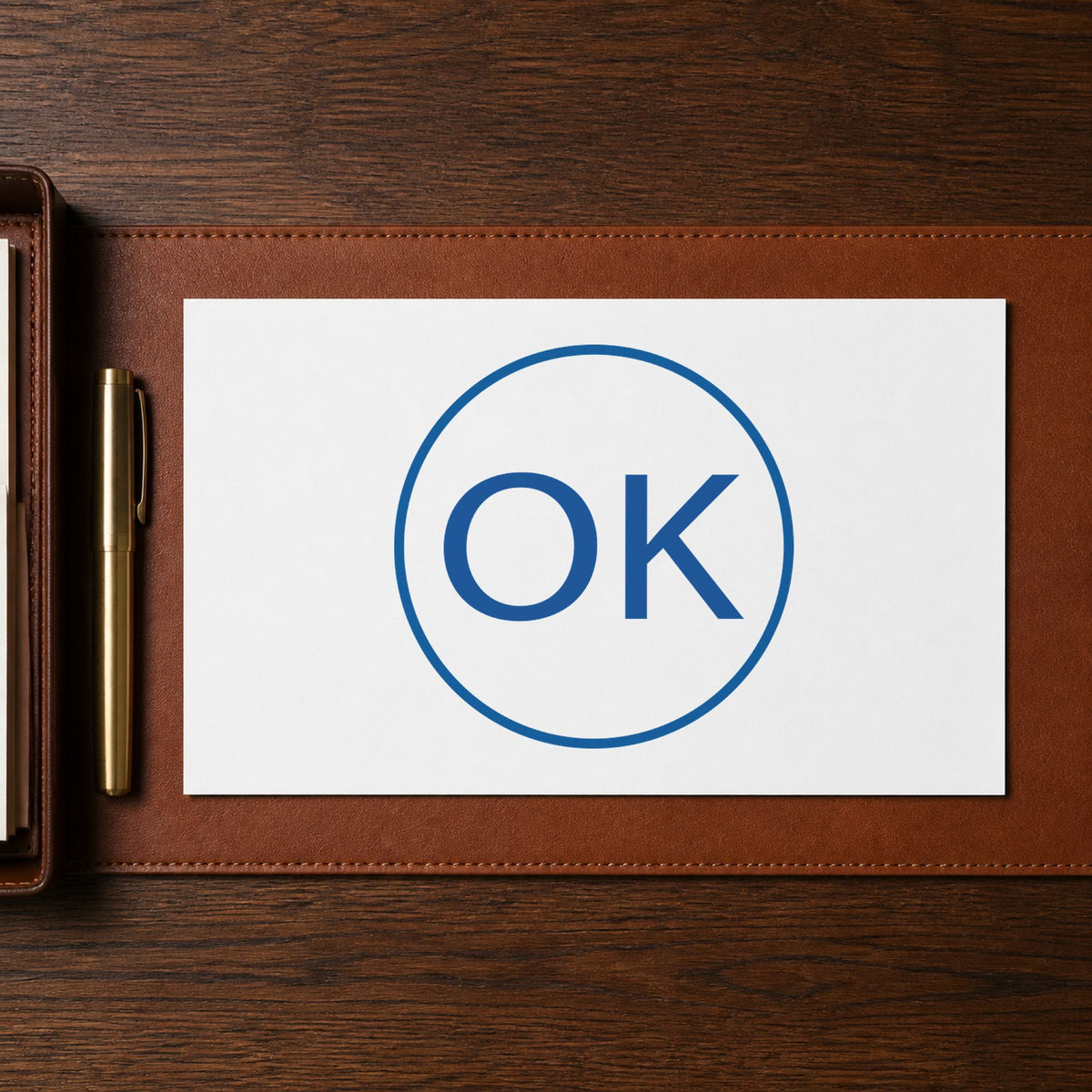 "OK" imprint on a printed page, Xstamper No. 11357