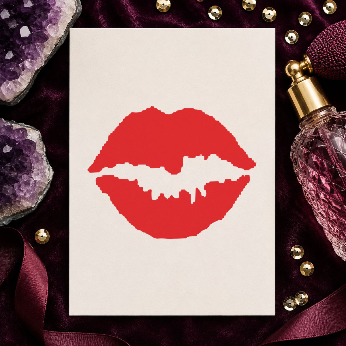 "Kiss" stamp pressed on paper, no separate ink pad needed