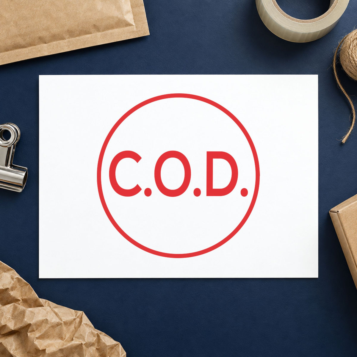 "C.O.D." imprint on a printed page, Xstamper No. 11406