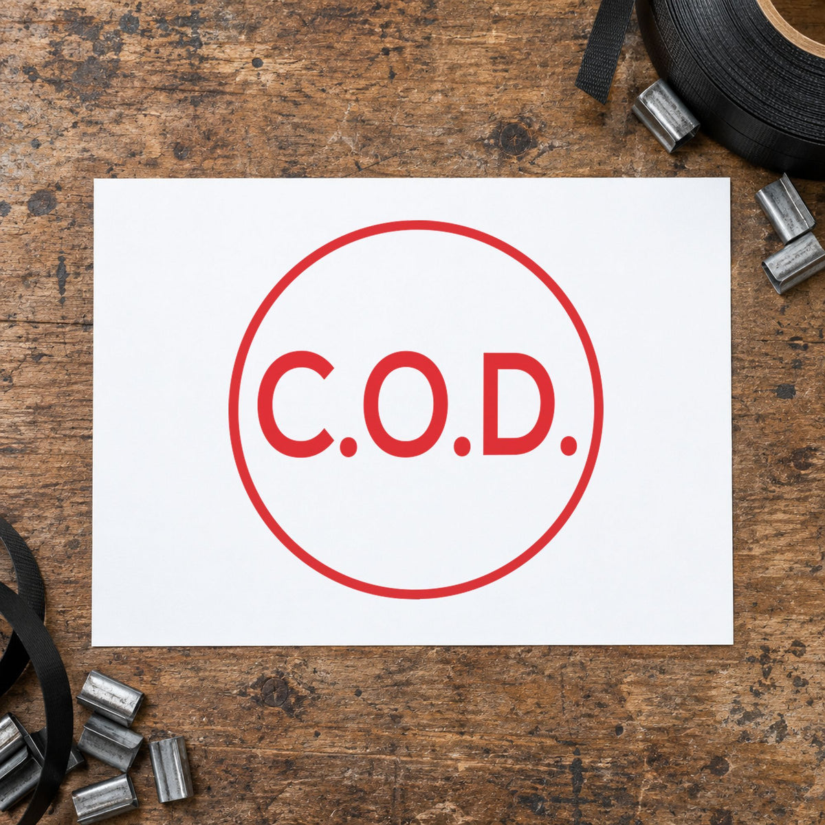 "C.O.D." Xstamper stamp at work on everyday office paperwork