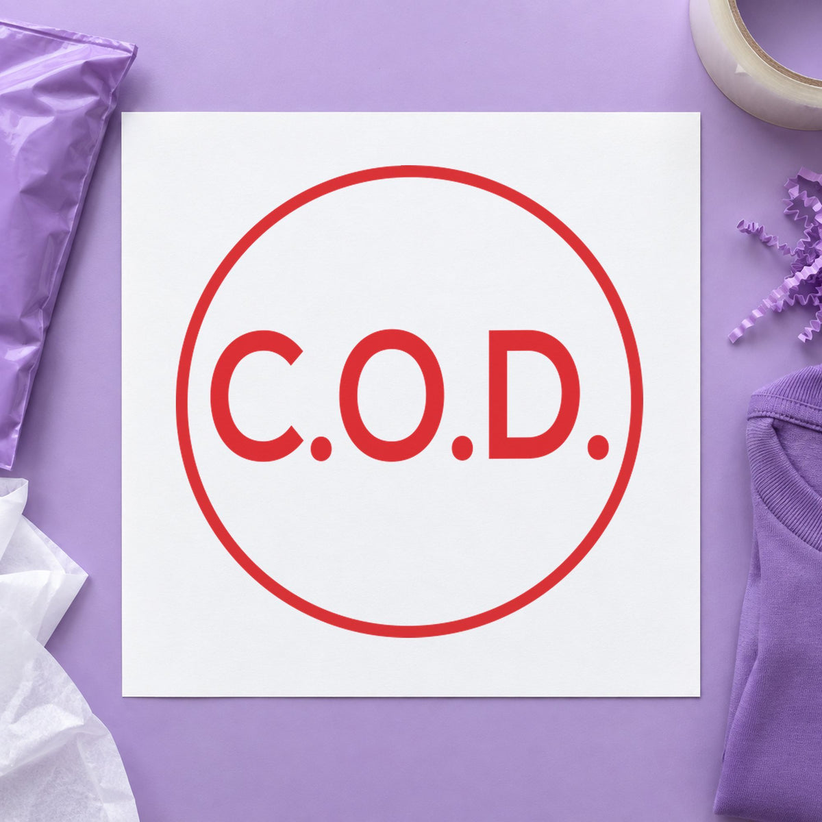 "C.O.D." stamp pressed on paper, no separate ink pad needed