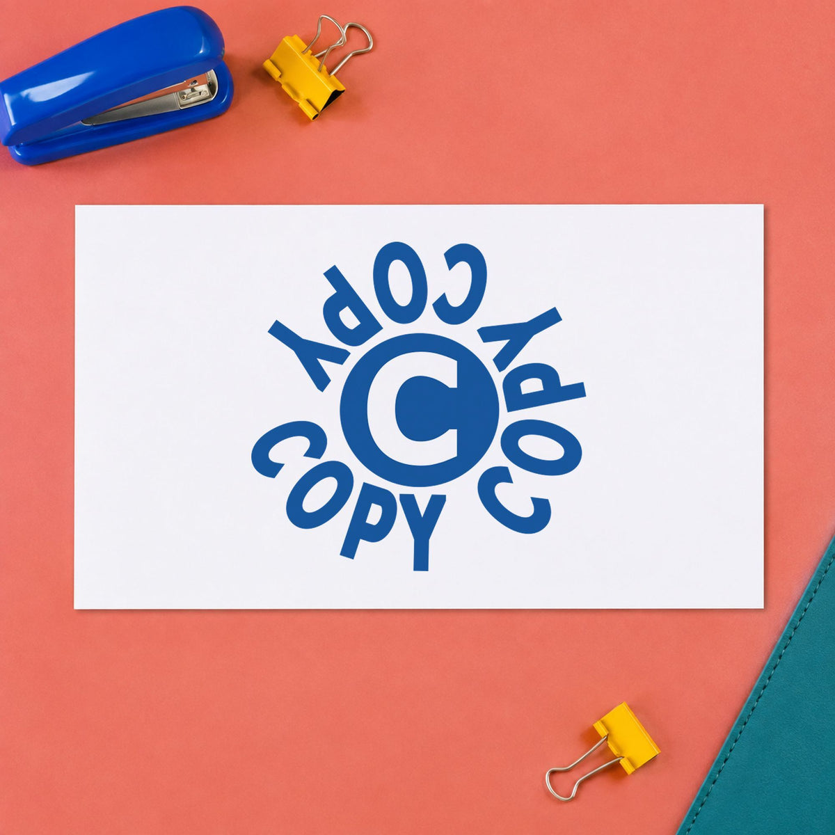 "Copy" Xstamper No. 11422 stamp shown in everyday handling