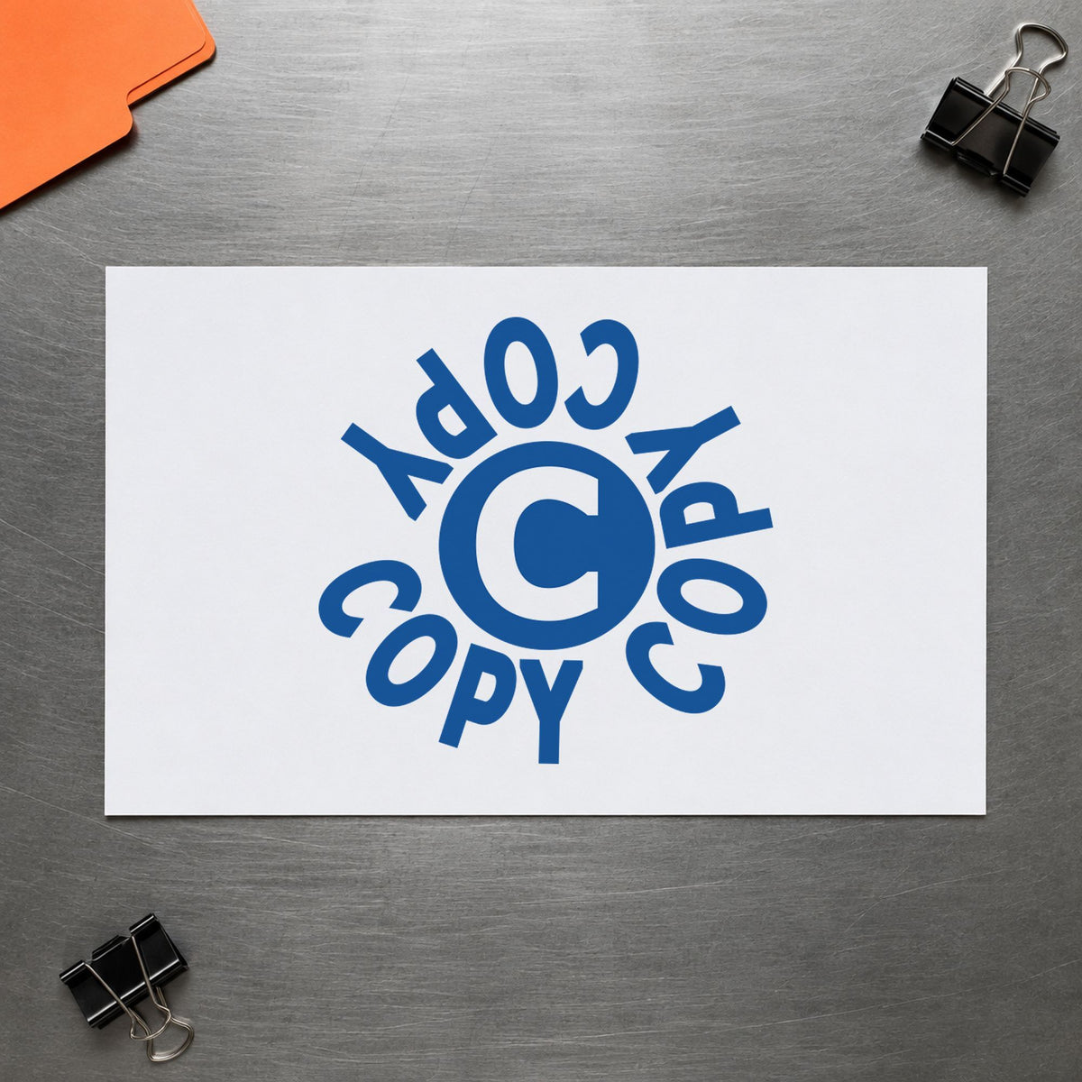 Pre-inked "Copy" stamp applied to a document, 5/8 in diameter impression